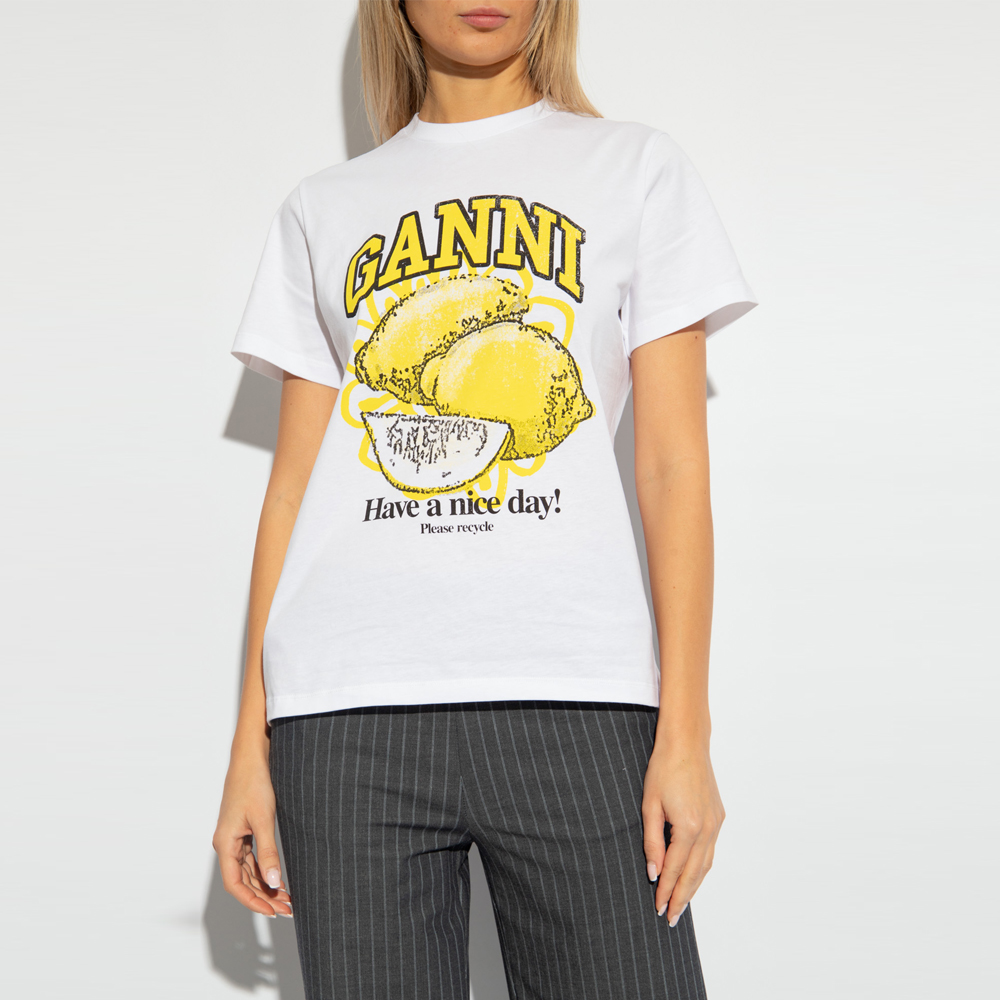 가니 RELAXED LEMON 반팔 티셔츠 화이트 여성